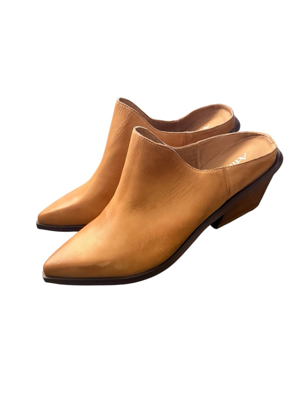 Antelope Tan Leather Pointed Mule Heels